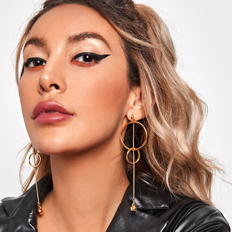 

Chain Decor Long Strip Drop Earrings, Gold