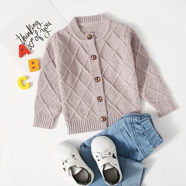 

Toddler Girls Argyle Knit Button Through Cardigan, Dusty pink
