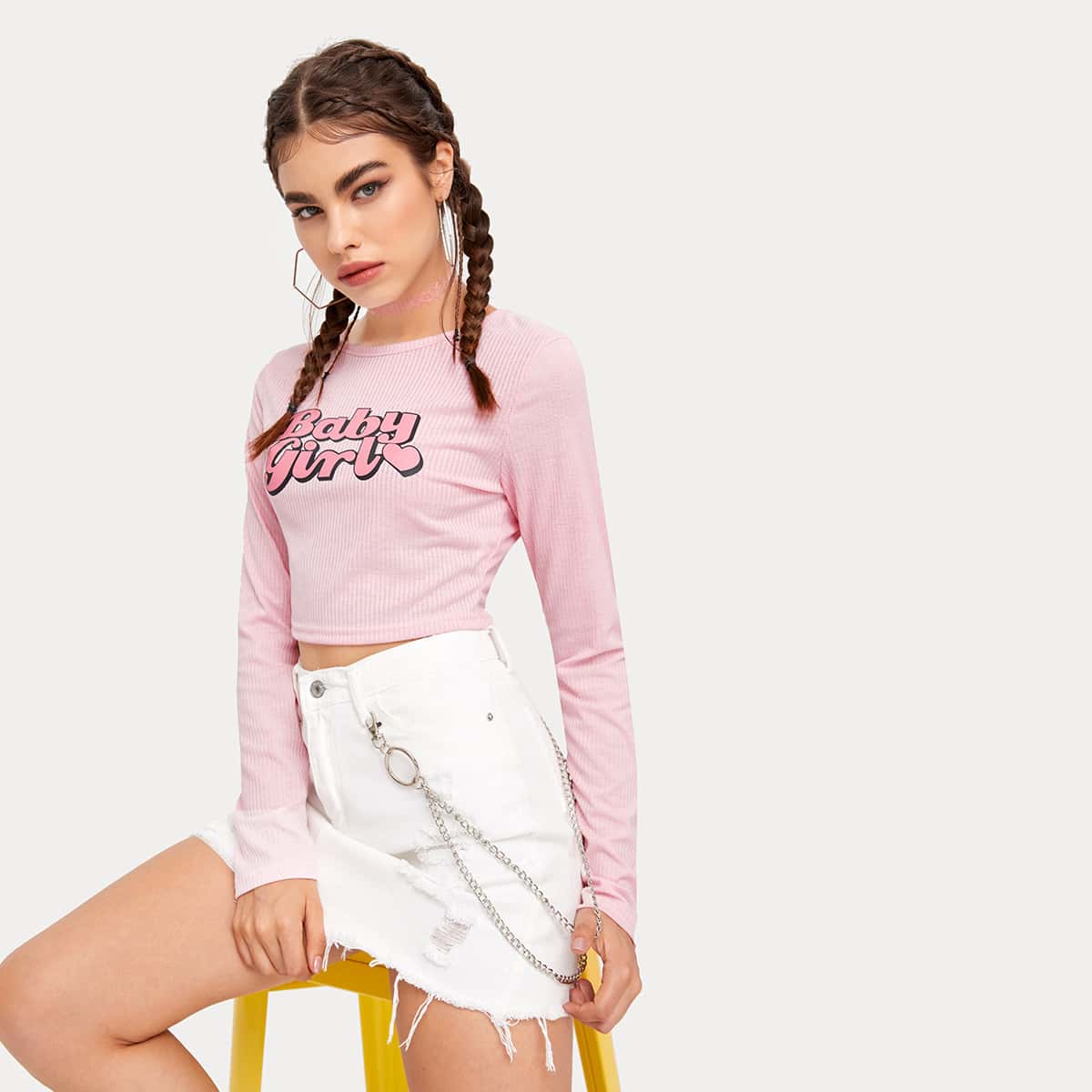 

Letter Graphic Crop Tee, Baby pink