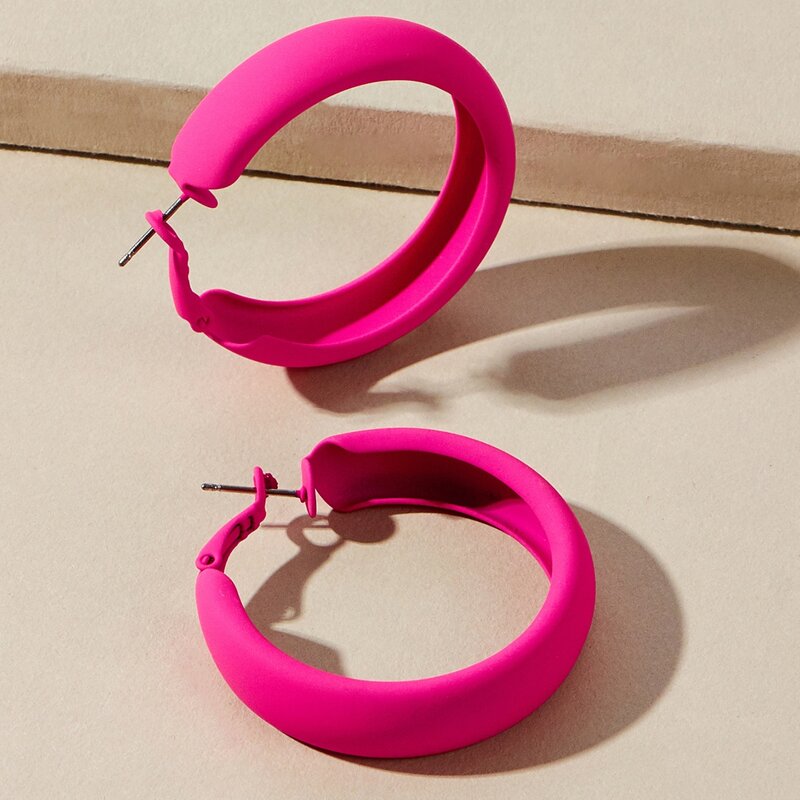 

Simple Cuff Hoop Earrings, Hot pink