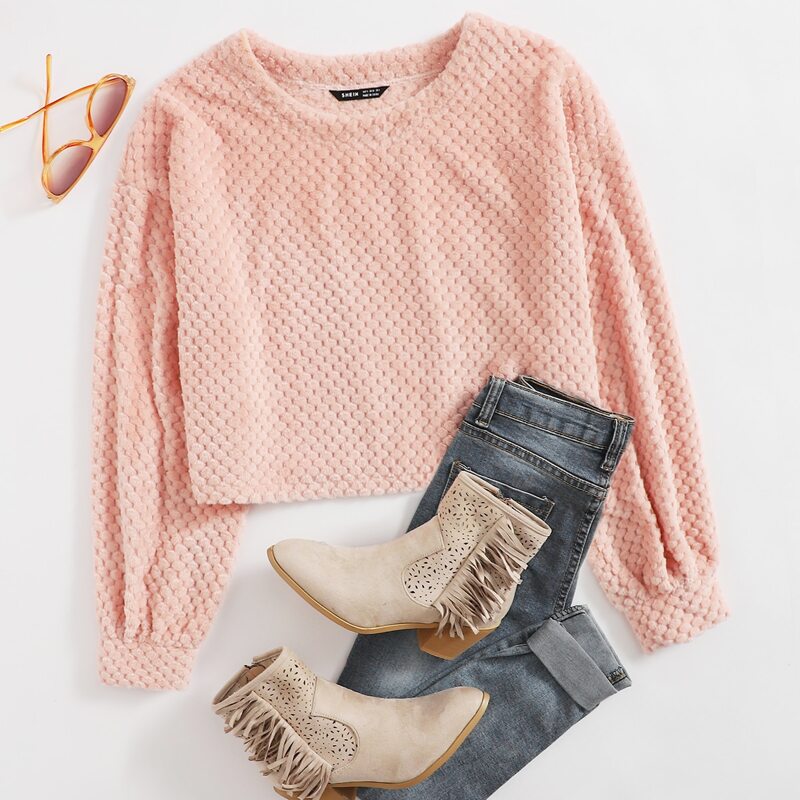 

Drop Shoulder Teddy Pullover, Baby pink