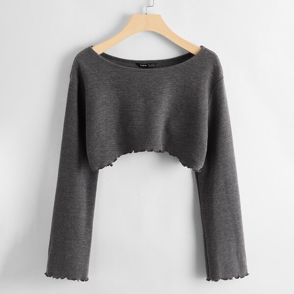 

Lettuce Trim Solid Crop Top, Dark grey