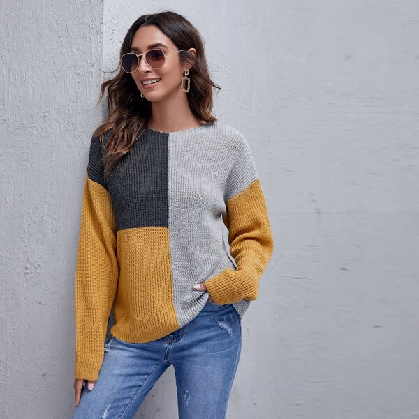 

Drop Shoulder Color Block Sweater, Multicolor