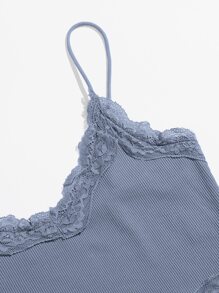 SHEIN MOD 蕾絲邊短版吊帶上衣 - 淺藍色 - 查看 4