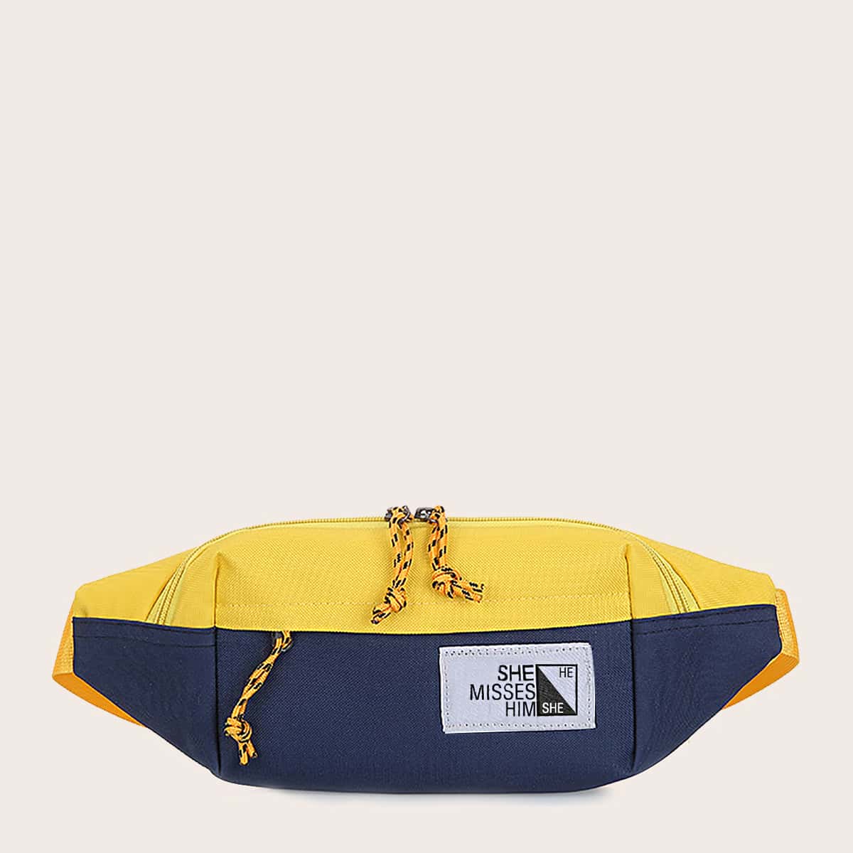 

She Misses Him Graphic Colorblock Fanny Pack, Yellow