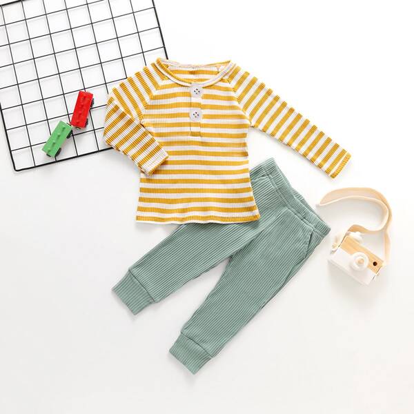 

Toddler Girls Stripe Buttoned Tee With Sweatpants, Multicolor