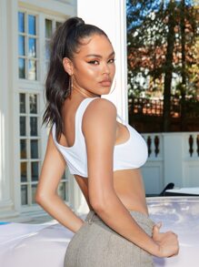 SHEIN BAE Tank top súper corto tejido de canalé - Blanco - Ver 2