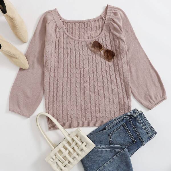 

Plus Solid Cable Knit Sweater, Dusty pink