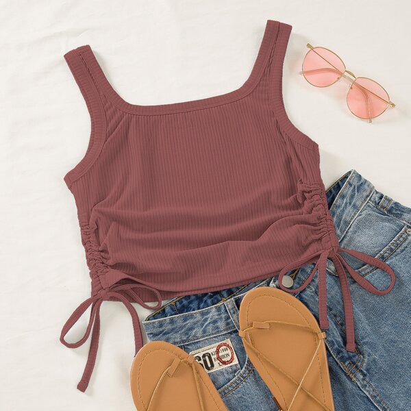 

Side Drawstring Crop Tank Top, Redwood