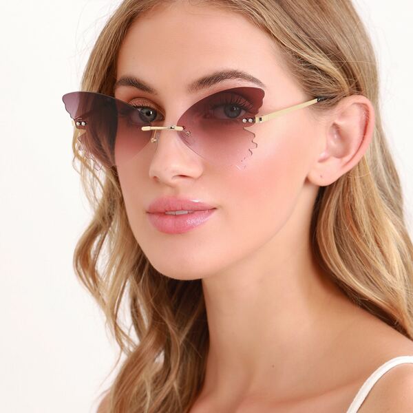 

Frameless Butterfly Shaped Lens Sunglasses, Brown