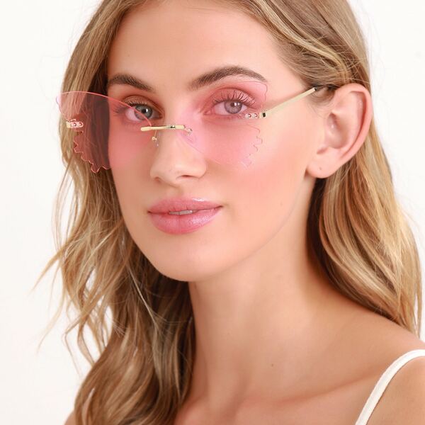 

Frameless Butterfly Shaped Lens Sunglasses, Baby pink