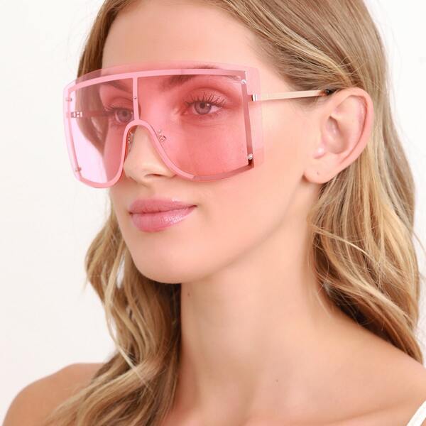 

Oversized Wrap Shield Ski Goggle Style Sunglasses, Baby pink