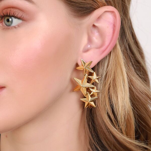 

1pair 3-D Stars Earrings, Gold