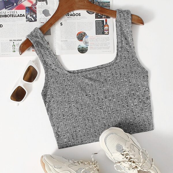 

Rib-knit Heather Knit Tank Top, Grey