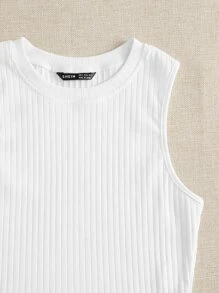 SHEIN EZwear 羅紋針織背心上衣 - 白色 - 查看 5