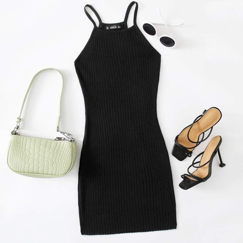 

Ribbed Knit Bodycon Sweater Dress, Black