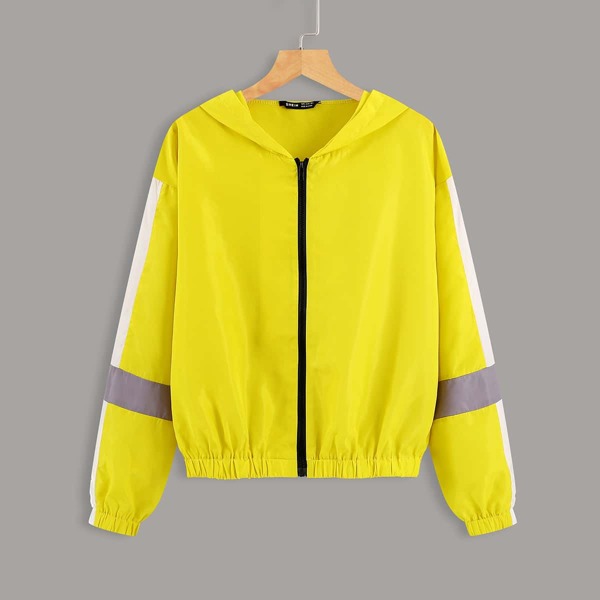 

Contrast Panel Zip Up Windbreaker Jacket, Yellow bright