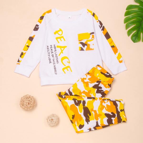 

Toddler Boys Camo And Letter Graphic Sweatshirt And Sweatpants Set, Multicolor
