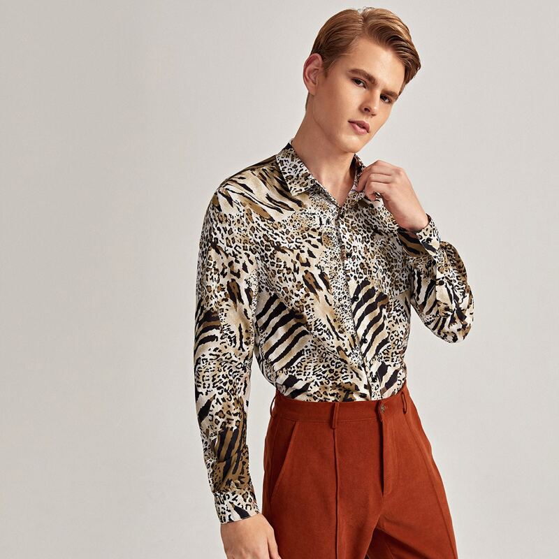 

Guys Zebra Striped and Leopard Shirt, Multicolor