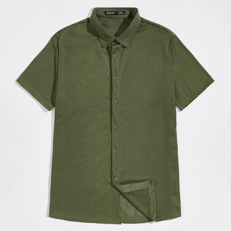 

Guys Solid Mesh Shirt, Army green