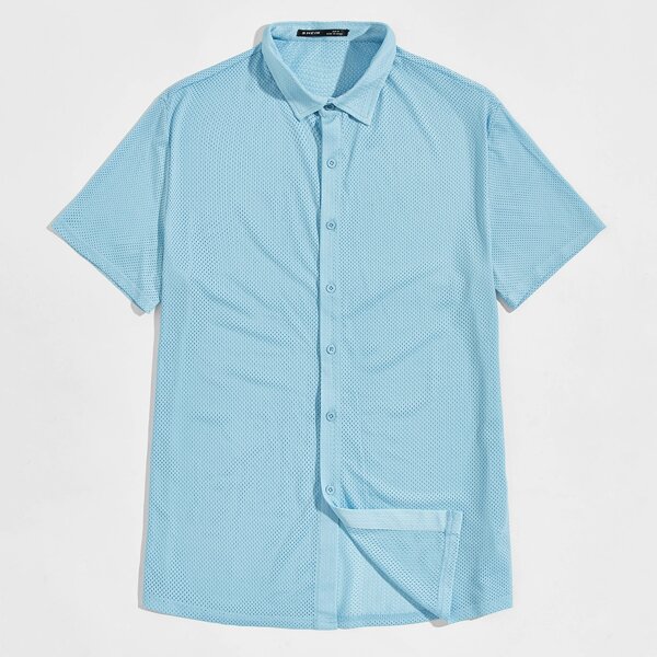 

Men Solid Mesh Shirt, Baby blue
