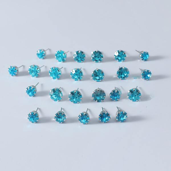 

12pairs Men Rhinestone Decor Stud Earrings, Blue
