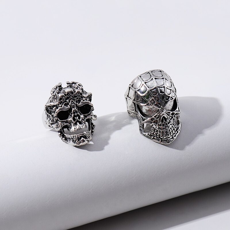 

2pcs Guys Skull Decor Ring, Silver