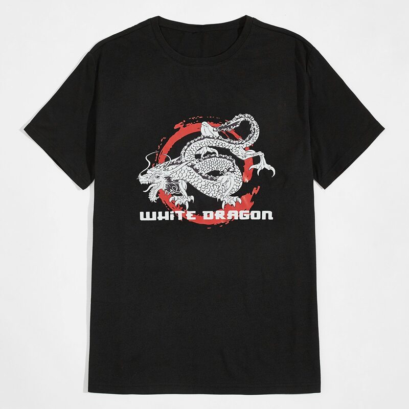 

Guys Chinese Dragon Print Tee, Black