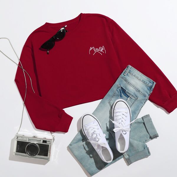 

Gesture Print Crop Sweatshirt, Burgundy