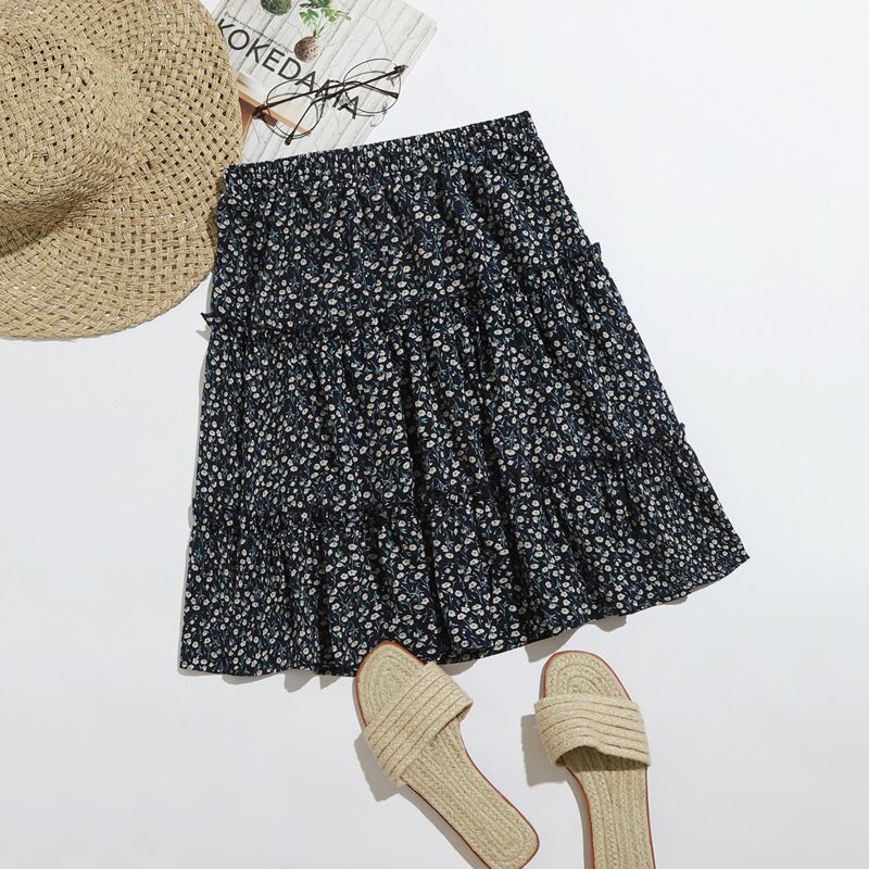 

Ditsy Floral Frill Trim Skirt, Navy blue