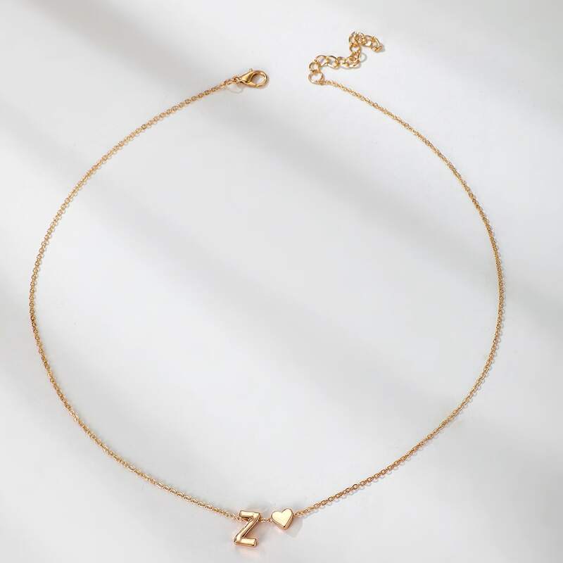

Letter & Heart Chain Necklace, Gold