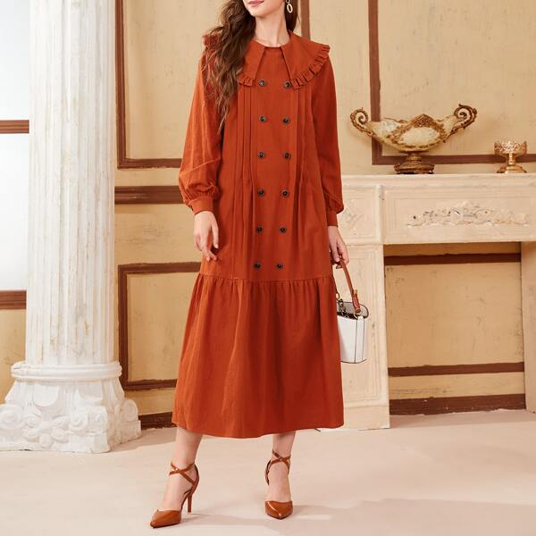 

Statement Collar Double Breasted Flounce Hem Dress, Burnt orange