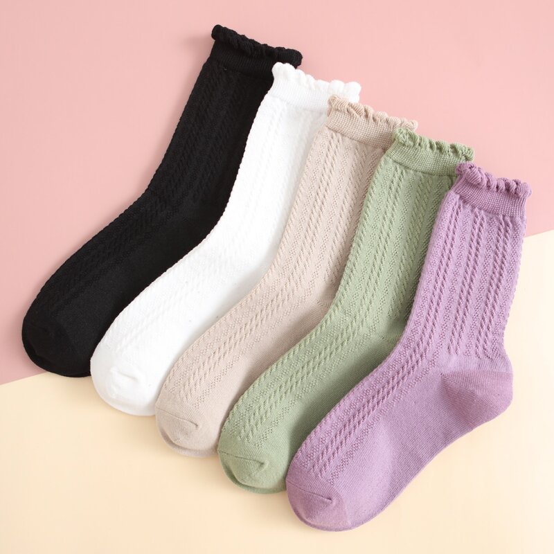 

5pairs Scallop Trim Socks, Multicolor