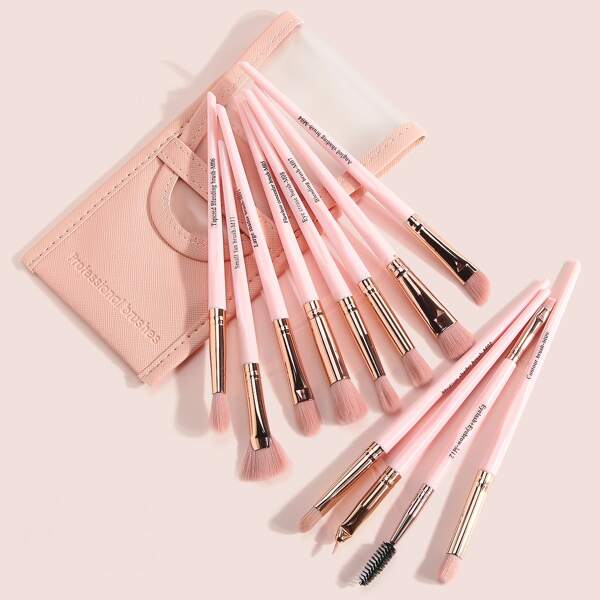 

12pcs Eye Definer Brush With Brush Case, Pink