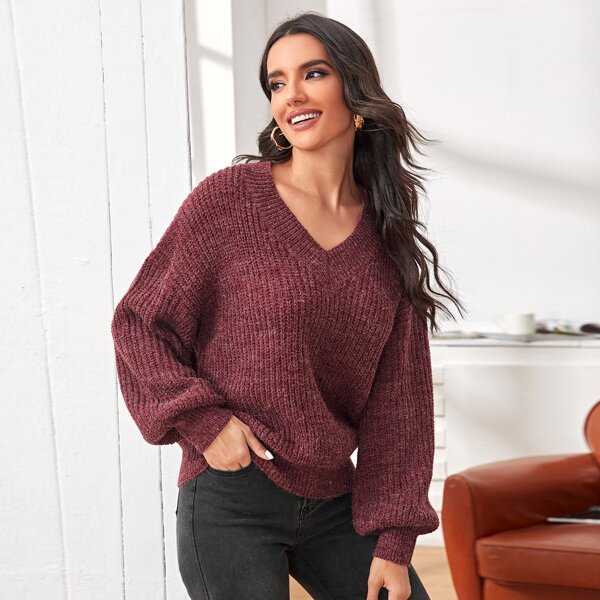 

Drop Shoulder Solid Sweater, Maroon