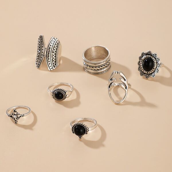 

7pcs Hollow Out Ring, Silver