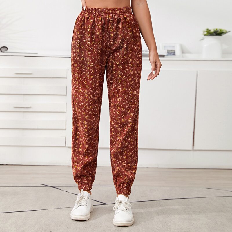 

Ditsy Floral Elastic Waist Cord Pants, Multicolor