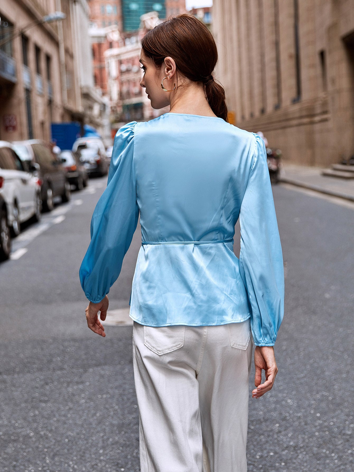 Surplice Neck Tie Side Satin Blouse thumbnail