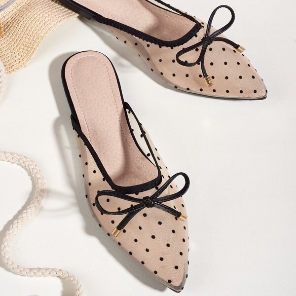 

Bow Decor Mesh Flat Mules, Black
