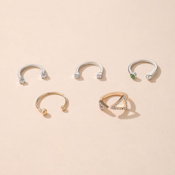 

5pcs Rhinestone Geometric Ring, Multicolor