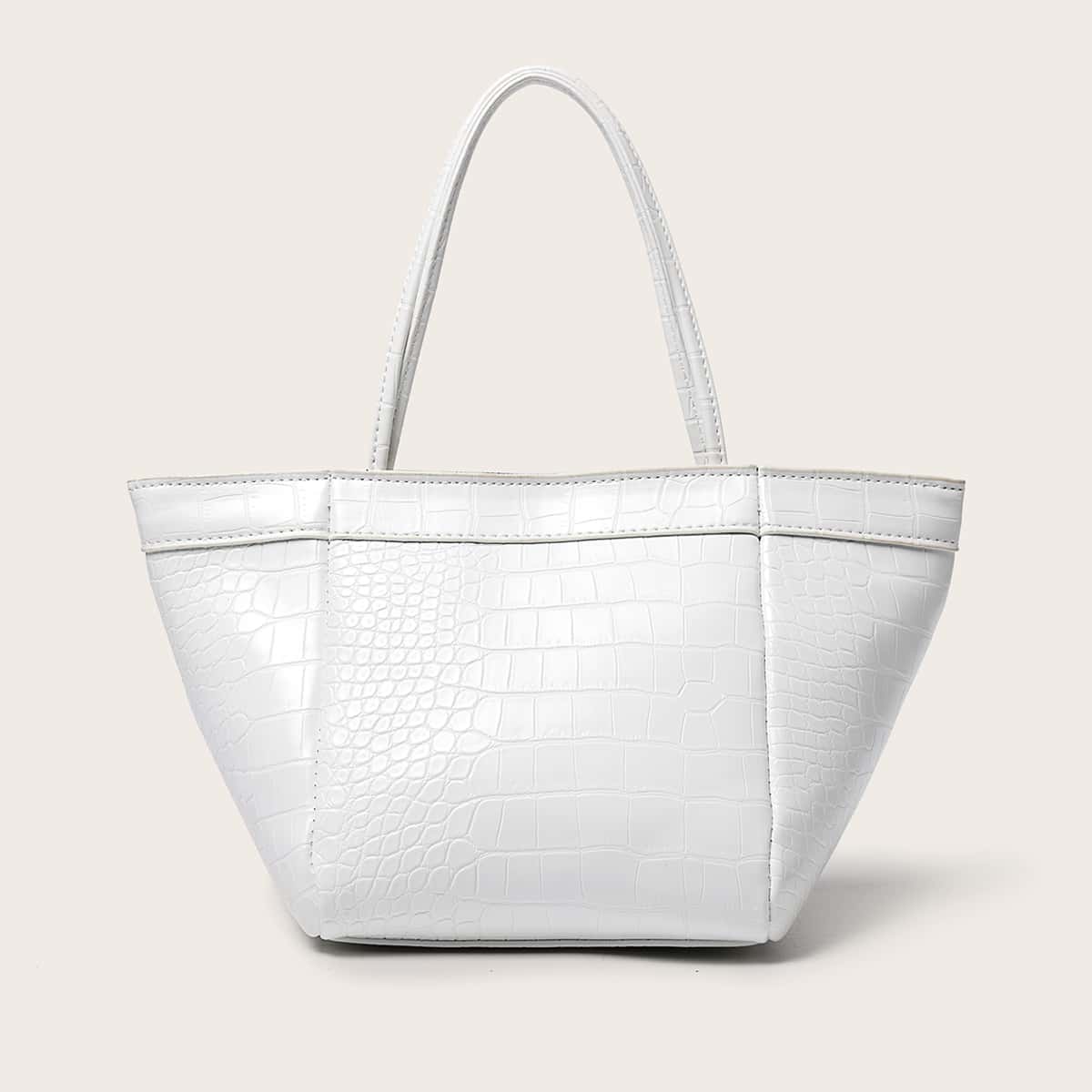 

Croc Embossed Tote Bag, White