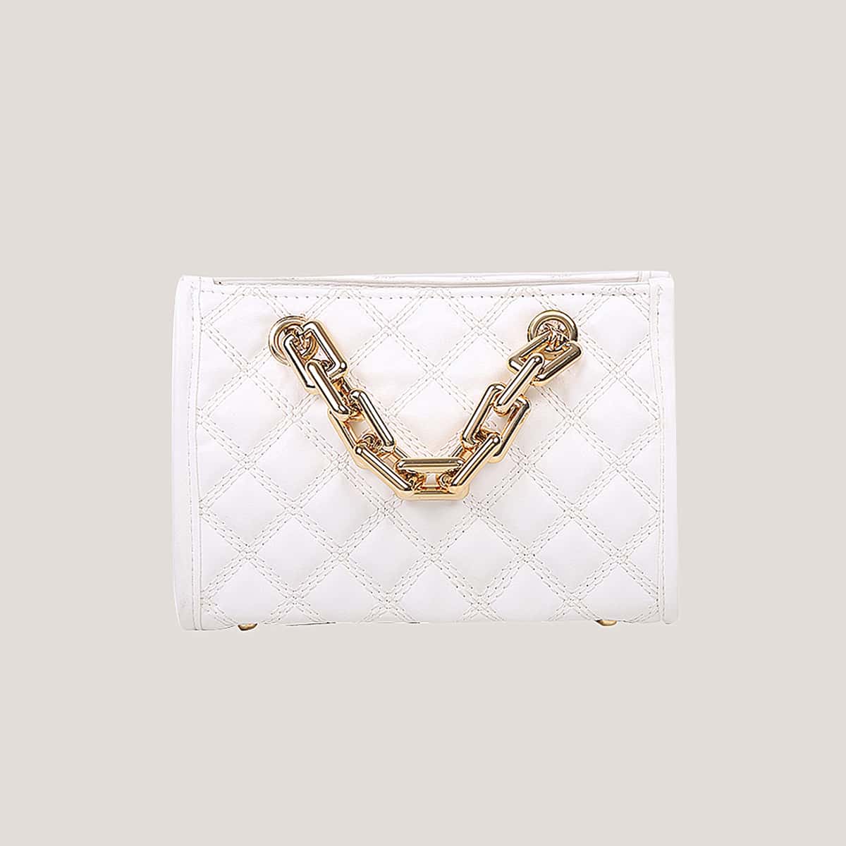 

Solid Quilted Chain Bag, White