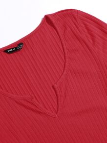 SHEIN BASICS Cotton Notched Neck Bodycon Dress - Rose Red - View 4