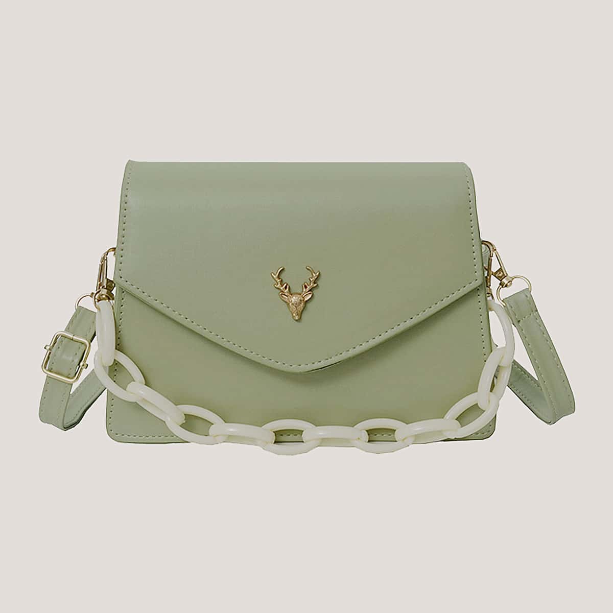 

Solid Chain Satchel Bag, Pastel mint green