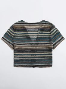 Soleia V-neck Button Placket Striped Top