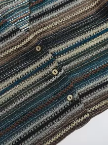 Soleia V-neck Button Placket Striped Top