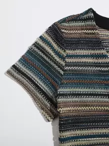 Soleia V-neck Button Placket Striped Top