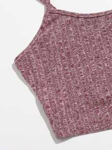 SHEIN EZwear 羅紋針織短版吊帶上衣和結飾腰緊身褲套裝 - 紅木色 - 查看 4