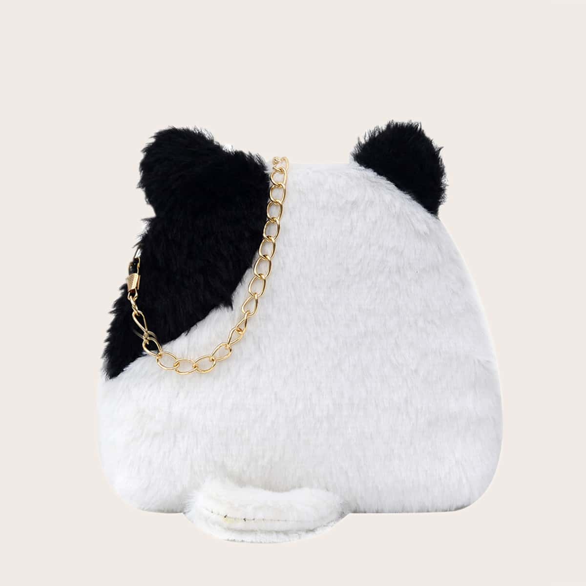 

Panda Fluffy Crossbody Bag, Black and white