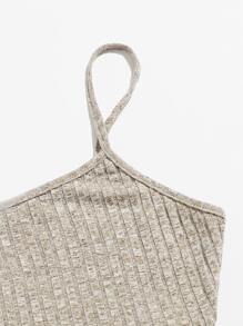 Muchica 羅紋針織短版吊帶上衣和結飾腰緊身褲套裝 - 卡其色 - 查看 5